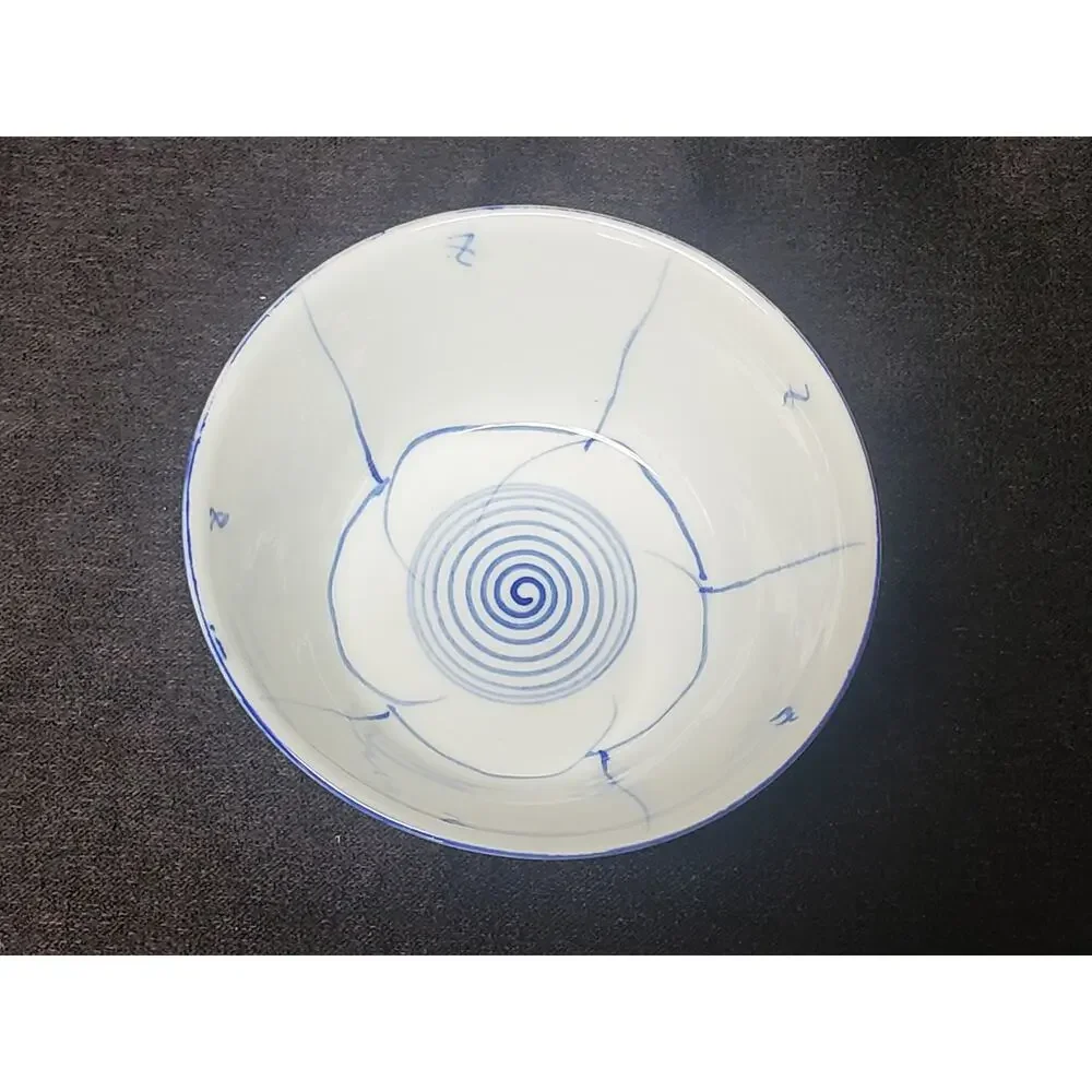 Vintage Rare Mid Century Chinese Blue White Floral Porcelain Rice Noodle Bowl